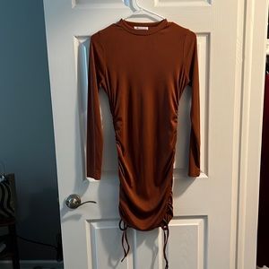 rust colored mini LS ruched cupshe dress